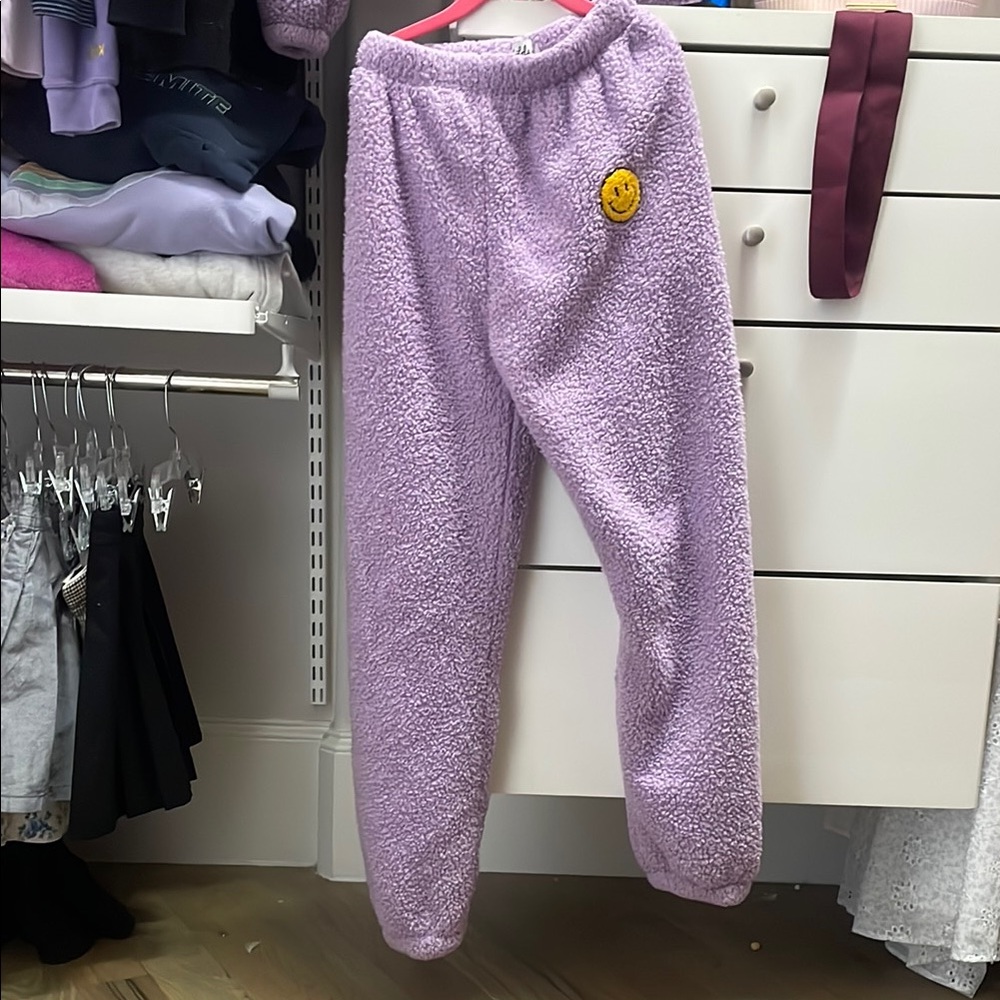 Purple Fleece Smiley Face Lounge Set Lola + The Boys - Picture 3 of 4